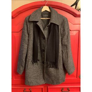 London Fog Collection 1X Tweed Walking Coat Worn 2 Times Black White Wool Blend